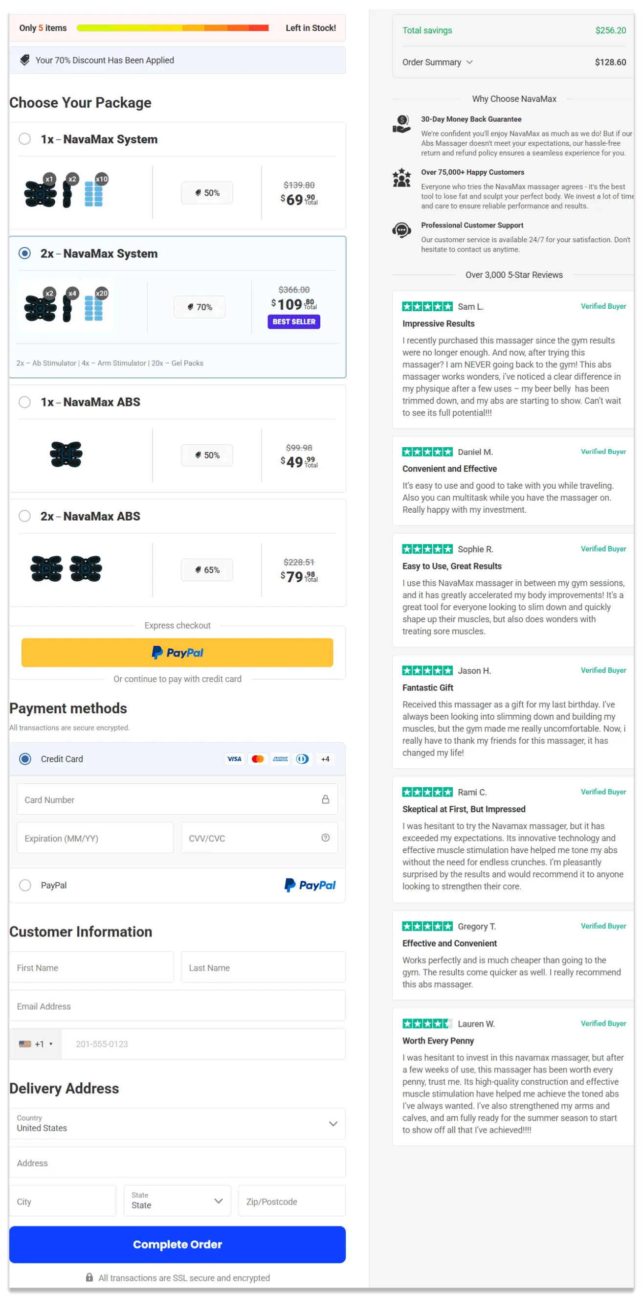 NavaMax ABS Stimulator Secure Checkout Page